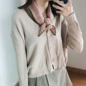 Bufanda triangular tejida para mujer, pañuelo de lana de doble cara acogedor para invierno.