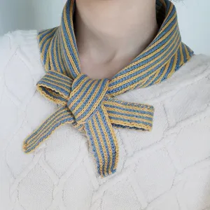 Knitted stripe fake collar scarf stylish winter neck warmer cute blue yellow neckerchief