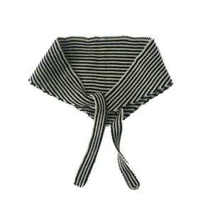 Classic black and white striped knitted scarf, versatile winter neck warmer for women.