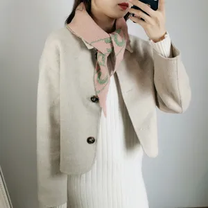 Knit scarf winter short shawl elegant women pink green patterned neck wrap warm accessory