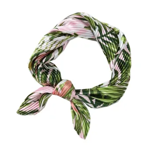 Damen Mode Plissee Schal Botanischer Blattdruck Halstuch Elegantes Schickes Accessoire