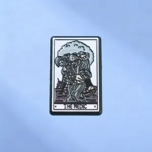 Creative Tarot Card Style Skeleton Medic Rescue Alloy Brooch Retro Gothic Skull Badge For Clothes Bag Accessories
