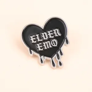 Gothic black heart enamel pin elder emo badge metal brooch for backpack clothes accessory