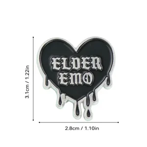 Dark gothic style heart enamel pin with letter print, metal brooch badge for backpack clothes.