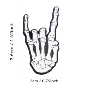 White skeleton hand rock gesture enamel pin metal badge fashion music festival jacket accessory