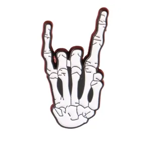 White skeleton hand rock sign brooch pin fashion music festival jacket badge accessory