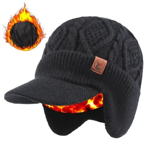 Winter warme Strick-Baseballkappe mit Ohrenklappen, dicke Fleece gefütterte winddichte Mütze.