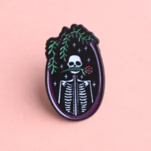 Dunkler Gothic Skelett Rose Emaillierung Anstecknadel Vintage Revers Badge Kleidung Tasche