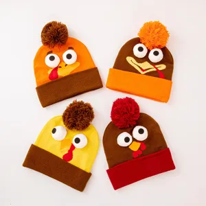 Detalle gorro punto pavo otoño invierno, cálido sombrero pompón de Acción de Gracias.