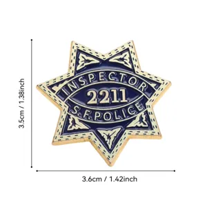 Metal enamel star badge pin Inspector S.F. Police 2211 brooch stylish tactical uniform accessory