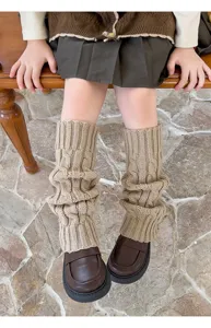 Children's knitted leg warmers, thickened warm winter stack socks for girls, cozy casual style.