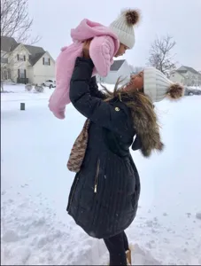 Women mother child matching knit beanie hat winter warm fluffy pom pom pull over cap soft