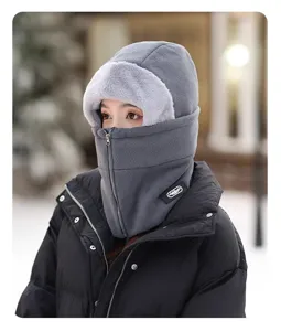 Berretto antivento ciclismo invernale maschera viso calda spessa paraorecchie vista dettagliata.