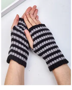 Knitted fingerless gloves for women autumn winter warm striped wrist warmers daily wear.