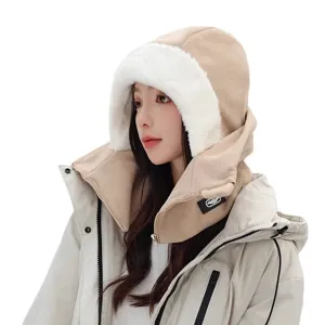 Cappello con cappuccio caldi antivento invernali fodera in peluche paraorecchie
