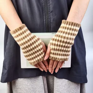 Women Autumn Winter Striped Knitted Gloves Cute Student Writing Fingerless Warm Wrist Guard Acrylic Fashion Handwear