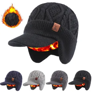 Winter Warm Strick Visier Mütze Für Männer Und Frauen Verdickte Fleece Gefütterte Ohrenklappe Kaltes Wetter Strickmütze
