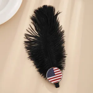 Pinza para el Pelo de Pluma de Avestruz Vintage Con Insignia de Bandiera Nacional Retro Fiesta Elegante Pinza de Cocodrilo Mujer Accesorios para el Cabello