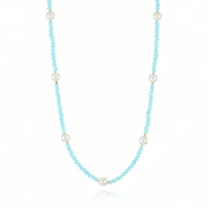 Blaue Kristall und Kunstperle Perlenkette, feine Handwerkskunst und elegantes Design fur Damenmodeschmuck.