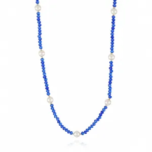 Blaues Kristall und Perlen Perlenkette Mode Schlüsselbeinkette Schmuck für Frauen