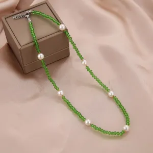 Kristall Künstliche Perle Perlenkette Für Damen Edelstahl Zubehör Handgemachte Geometrische Choker Nische Design Schmuck