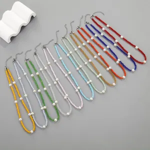 Bunte Kristallperlen Halskette für Damen, mehrfarbiger schicker Schlüsselbeinschmuck.