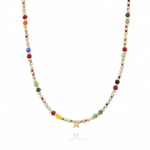 Bohemian colorful seed bead necklace with gold letter A pendant fashion jewelry for women