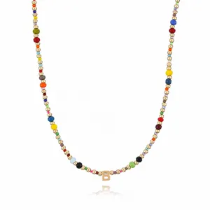 Bohemian colorful rice bead beaded necklace with gold letter B pendant for women jewelry