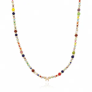 Bohemian colorful beaded necklace with gold metal beads and letter H pendant design