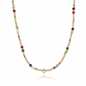 Bohemian colorful seed bead necklace with gold letter pendant for women chic jewelry item.