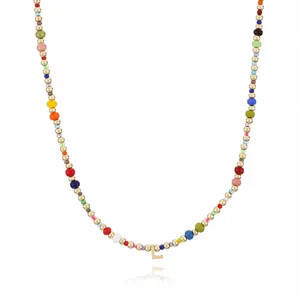 Bohemian colorful seed bead necklace with letter L pendant for women fashion jewelry