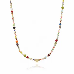 Boho colorful seed bead necklace with gold beads and letter M pendant for women chic jewelry