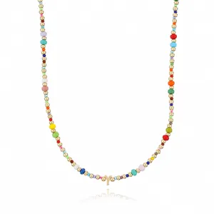 Bohemian colorful seed bead necklace with gold letter Y pendant for women jewelry