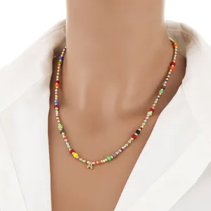 Bohemian Colorful Seed Bead Necklace For Women Gold Plated Initial Letter Pendant Handmade Niche Jewelry Alphabet Necklace
