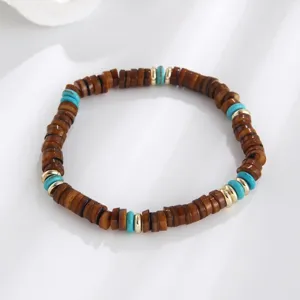 Vintage Boheemse kralen armband kleurrijke schelp turquoise schijf stretch sieraden