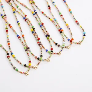 Bohemian colorful seed bead letter necklace for women, fashion initial jewelry