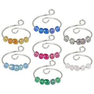 Anello antiansia in acciaio inossidabile con perline di vetro colorate anello rotante donna.