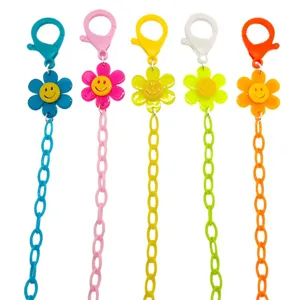 Kinder Acryl Maskerketting Kleurrijk Lachend Gezicht Bloem Anti-Verlies Brillenkoord Voor Kids Plastic Nekriem
