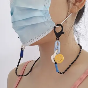 Laccetto per mascherina in poliestere per bambini con smiley, catenella anti-smarrimento.