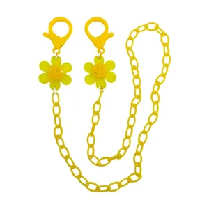 Gele acryl smiley bloem mondkapketting detail, schattig kinderen anti verlies koord.