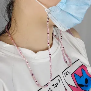 Colorful seed bead mask chain and glasses lanyard, stylish anti-lost neck hanging accessory.