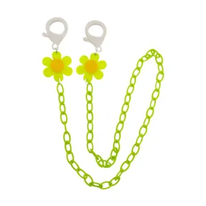 Kleurrijke acryl masker ketting voor kinderen met glimlach bloem hanger, anti-verlies ketting.