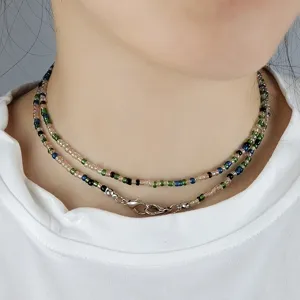 Multi-layer colorful seed beads necklace mask chain fashion versatile daily jewelry item.