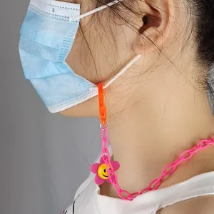 Acrylic flower mask chain for kids, cute anti-loss neck strap, colorful fashion jewelry accessory.