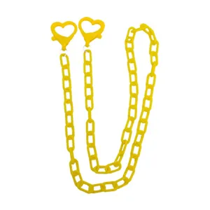 Catena per maschera in acrilico giallo con chiusure a cuore, simpatica catenina per occhiali.