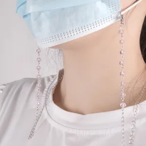 Catena per maschera in perle di cristallo rosa cordino portaocchiali elegante anti-perdita nuovo