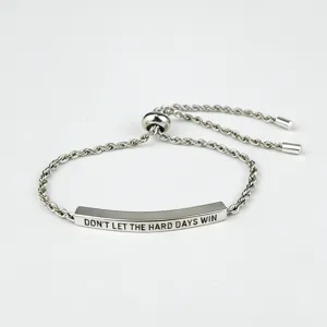 Bracciale regolabile in acciaio inossidabile a catena cordata con barra motivazionale.