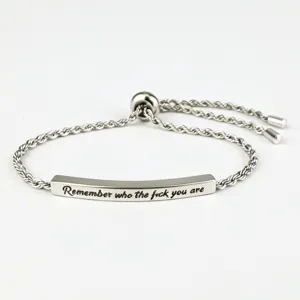 Bracciale in acciaio titanio catena corda regolabile con dettaglio incisione bella.