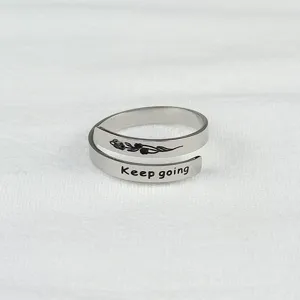 Anello Aperto a Doppio Strato Regolabile in Acciaio Inossidabile Vintage Con Incisione Floreale Citazioni Ispiratrici Regalo