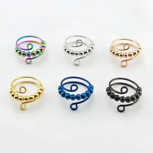 Verstellbarer Edelstahl Fingerspinner Ring mit beweglichen Perlen, Anti Angst Ring.